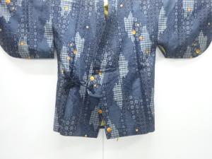 アンティーク　幾何学模様織出し手織り紬道中着